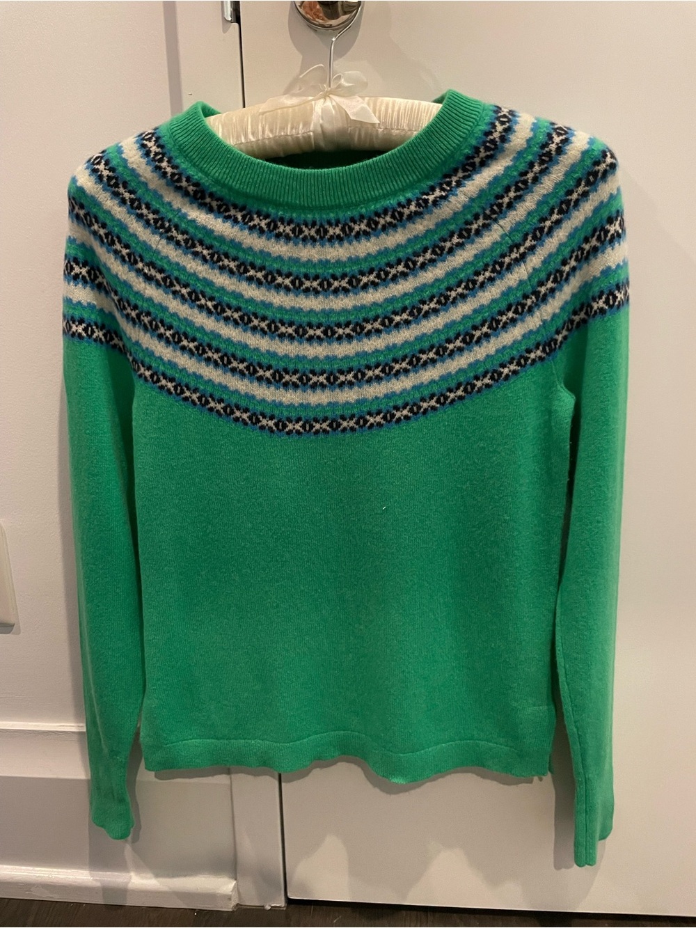 Green Fair Isle Yoke Women's Cashmere Sweater